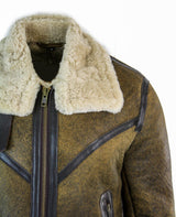 Infinity EK01 Herr Sherling Äkta Fårskinnsläder Viking Vintage RAF Jacka Brun Krämfärgad Päls