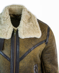 Infinity EK01 Herr Sherling Äkta Fårskinnsläder Viking Vintage RAF Jacka Brun Krämfärgad Päls