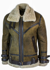 Infinity EK01 Herr Sherling Äkta Fårskinnsläder Viking Vintage RAF Jacka Brun Krämfärgad Päls