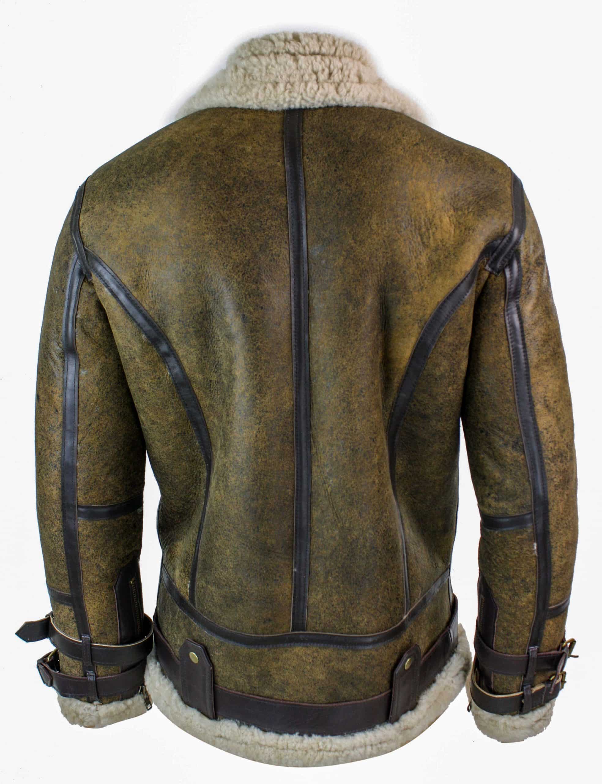 Infinity EK01 Herr Sherling Äkta Fårskinnsläder Viking Vintage RAF Jacka Brun Krämfärgad Päls