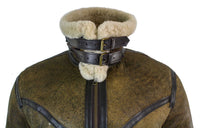 Infinity EK01 Herr Sherling Äkta Fårskinnsläder Viking Vintage RAF Jacka Brun Krämfärgad Päls