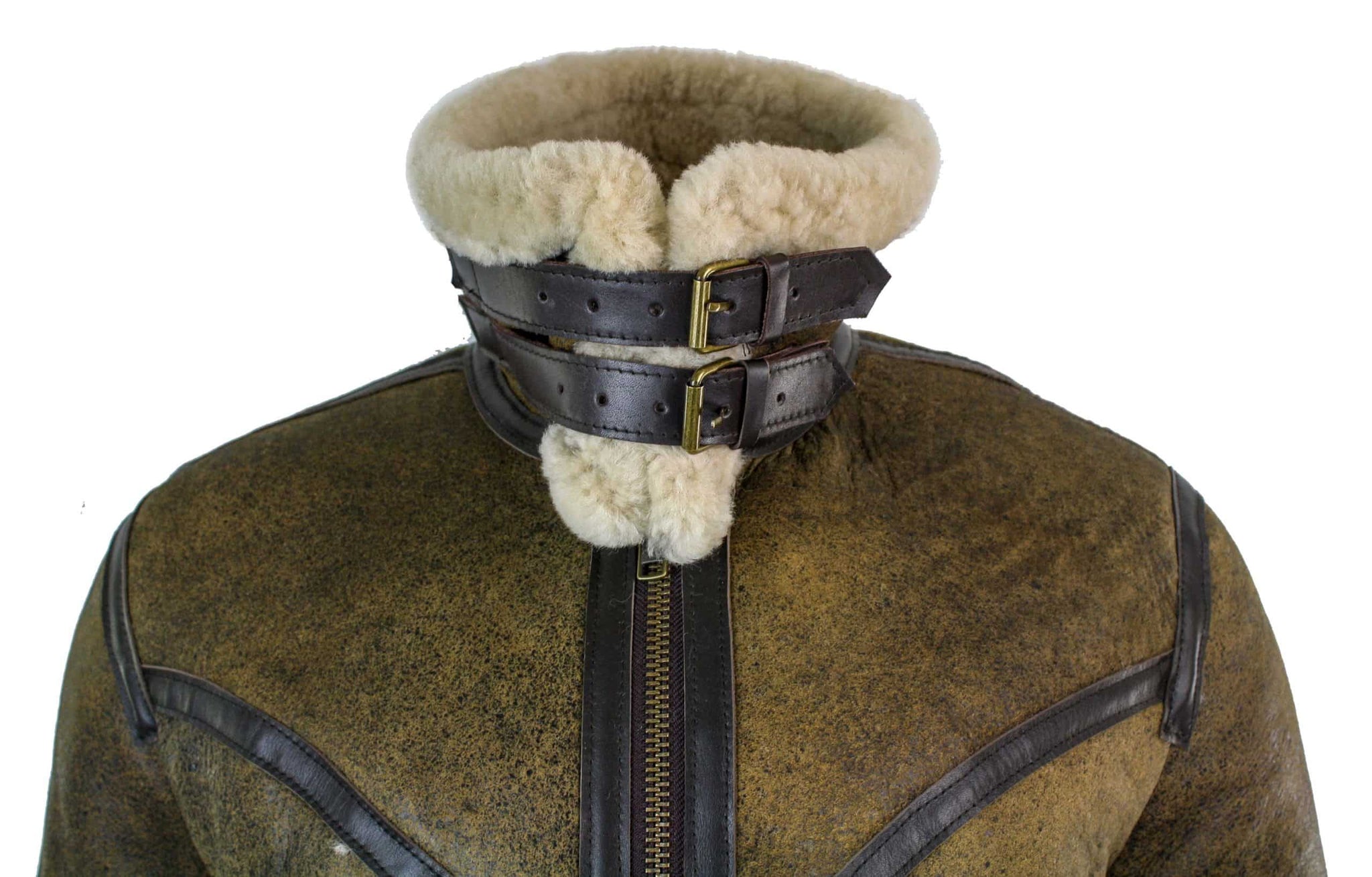 Infinity EK01 Herr Sherling Äkta Fårskinnsläder Viking Vintage RAF Jacka Brun Krämfärgad Päls