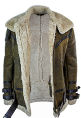 Infinity EK01 Herr Sherling Äkta Fårskinnsläder Viking Vintage RAF Jacka Brun Krämfärgad Päls
