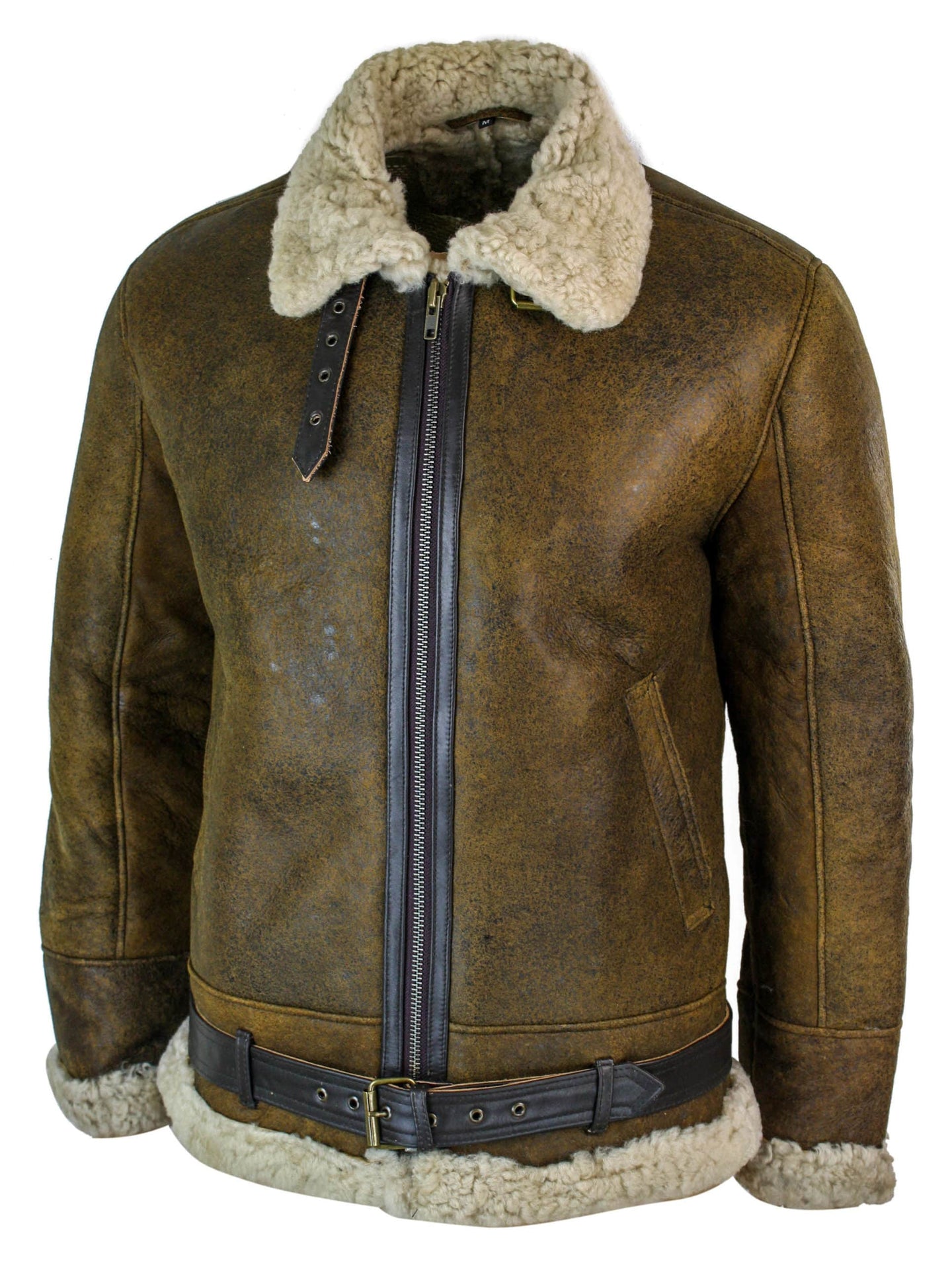 Infinity EK02 Herr Vintage Antik Sherling Fårskinn Krämfärgad Päls Flygvapnet Pilot RAF Jacka