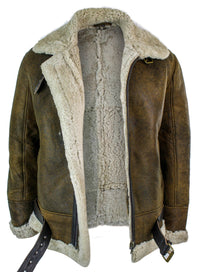 Infinity EK02 Herr Vintage Antik Sherling Fårskinn Krämfärgad Päls Flygvapnet Pilot RAF Jacka