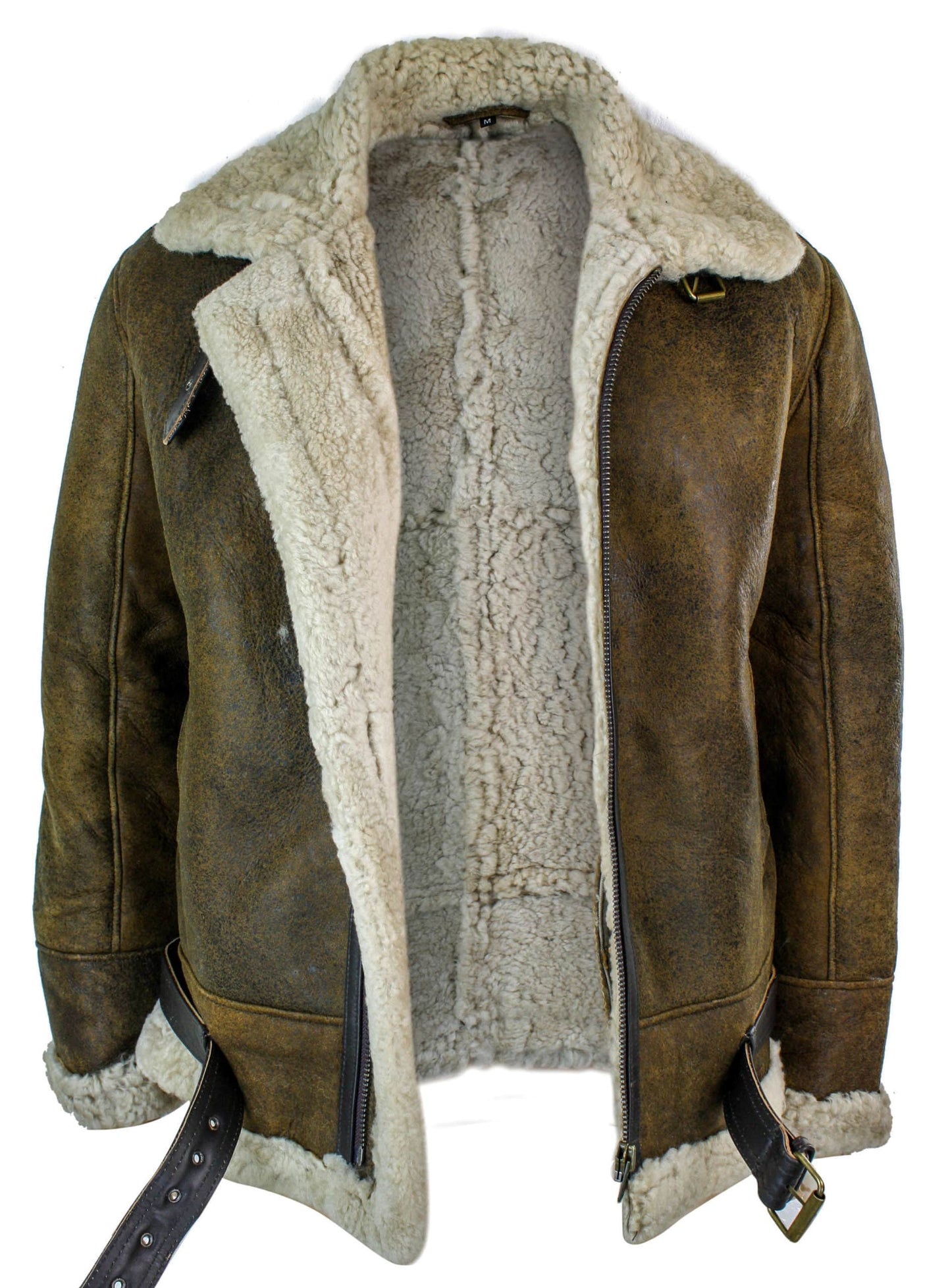 Infinity EK02 Herr Vintage Antik Sherling Fårskinn Krämfärgad Päls Flygvapnet Pilot RAF Jacka