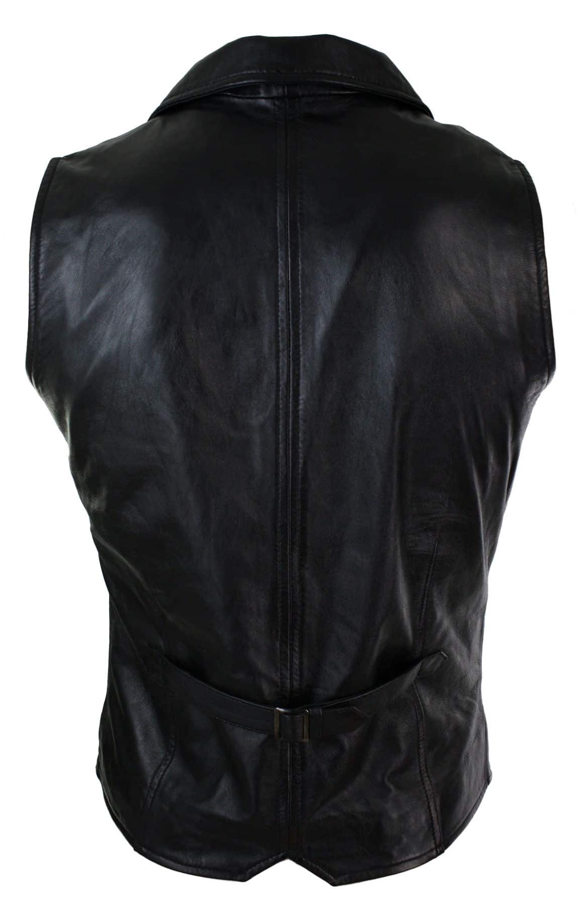 Herrväst i äkta läder, brunbrun, svart, elegant casual, vintage, retro-svart