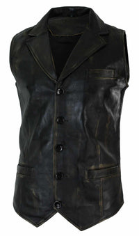 Herrväst i äkta läder, brunbrun, svart, elegant casual, vintage, retrobrun