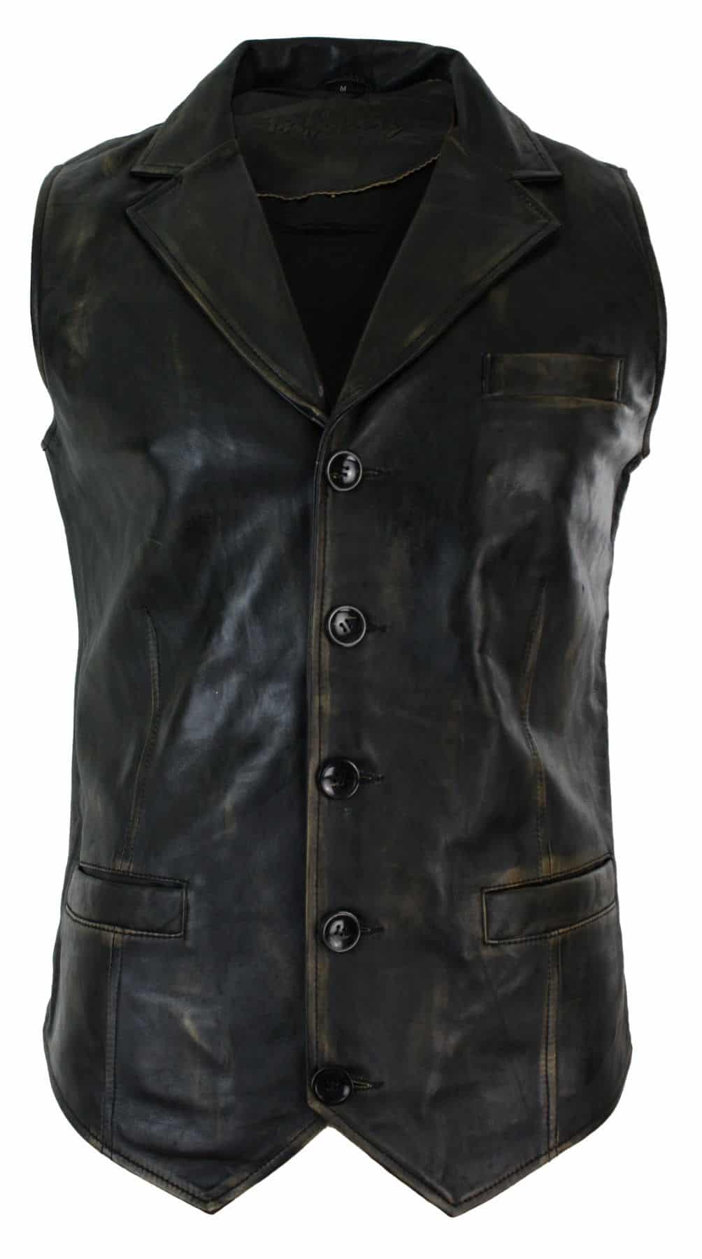 Herrväst i äkta läder, brunbrun, svart, elegant casual, vintage, retrobrun