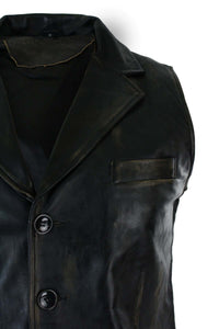 Herrväst i äkta läder, brunbrun, svart, elegant casual, vintage, retrobrun