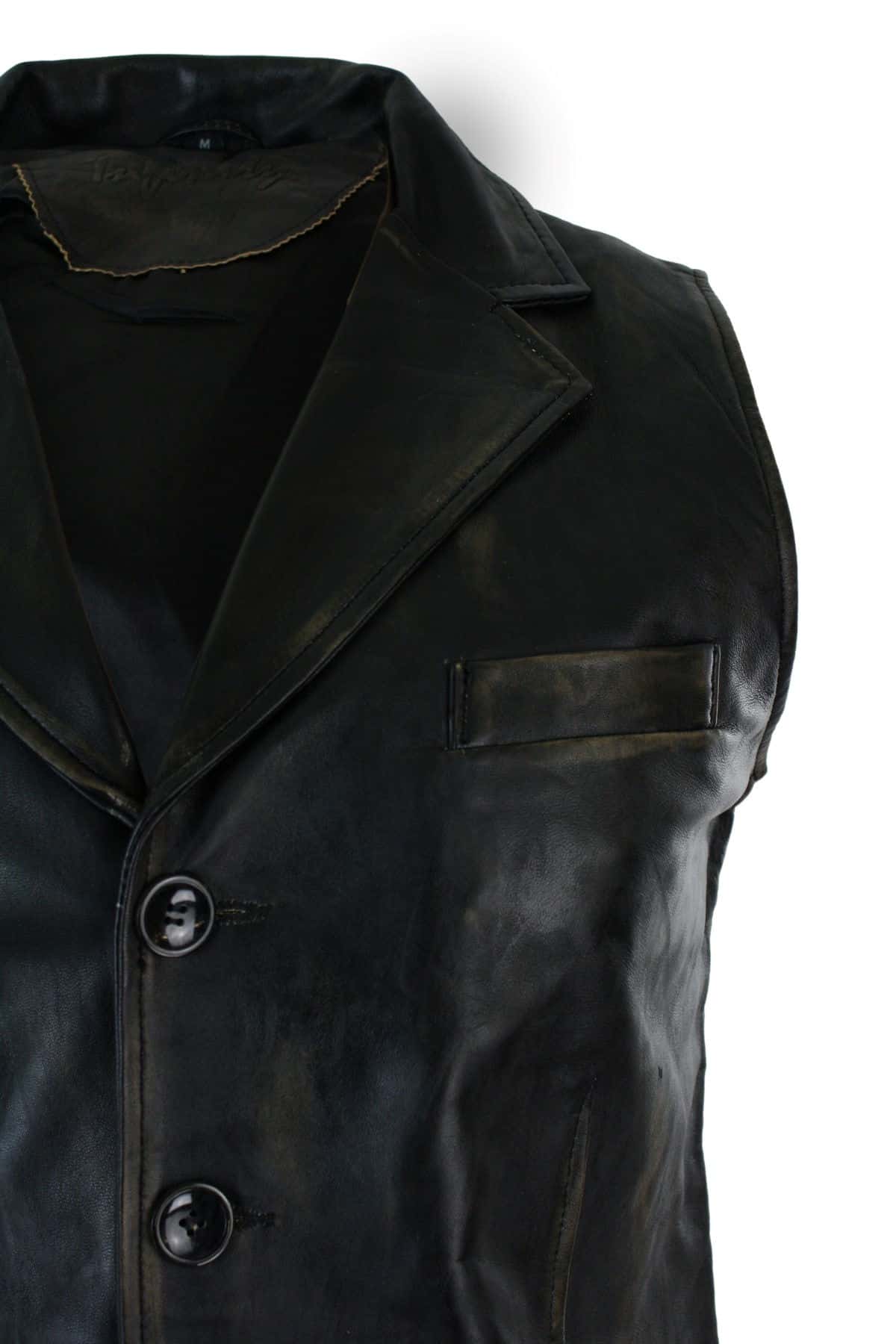 Herrväst i äkta läder, brunbrun, svart, elegant casual, vintage, retrobrun