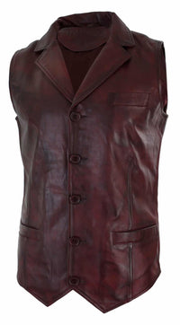Herrväst i äkta läder, brunbrun, svart, elegant casual, vintage, retro-vinröd