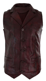 Herrväst i äkta läder, brunbrun, svart, elegant casual, vintage, retro-vinröd