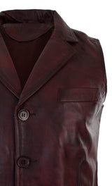 Herrväst i äkta läder, brunbrun, svart, elegant casual, vintage, retro-vinröd