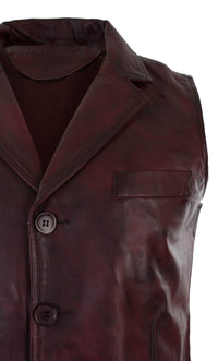 Herrväst i äkta läder, brunbrun, svart, elegant casual, vintage, retro-vinröd