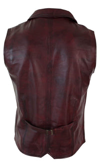 Herrväst i äkta läder, brunbrun, svart, elegant casual, vintage, retro-vinröd