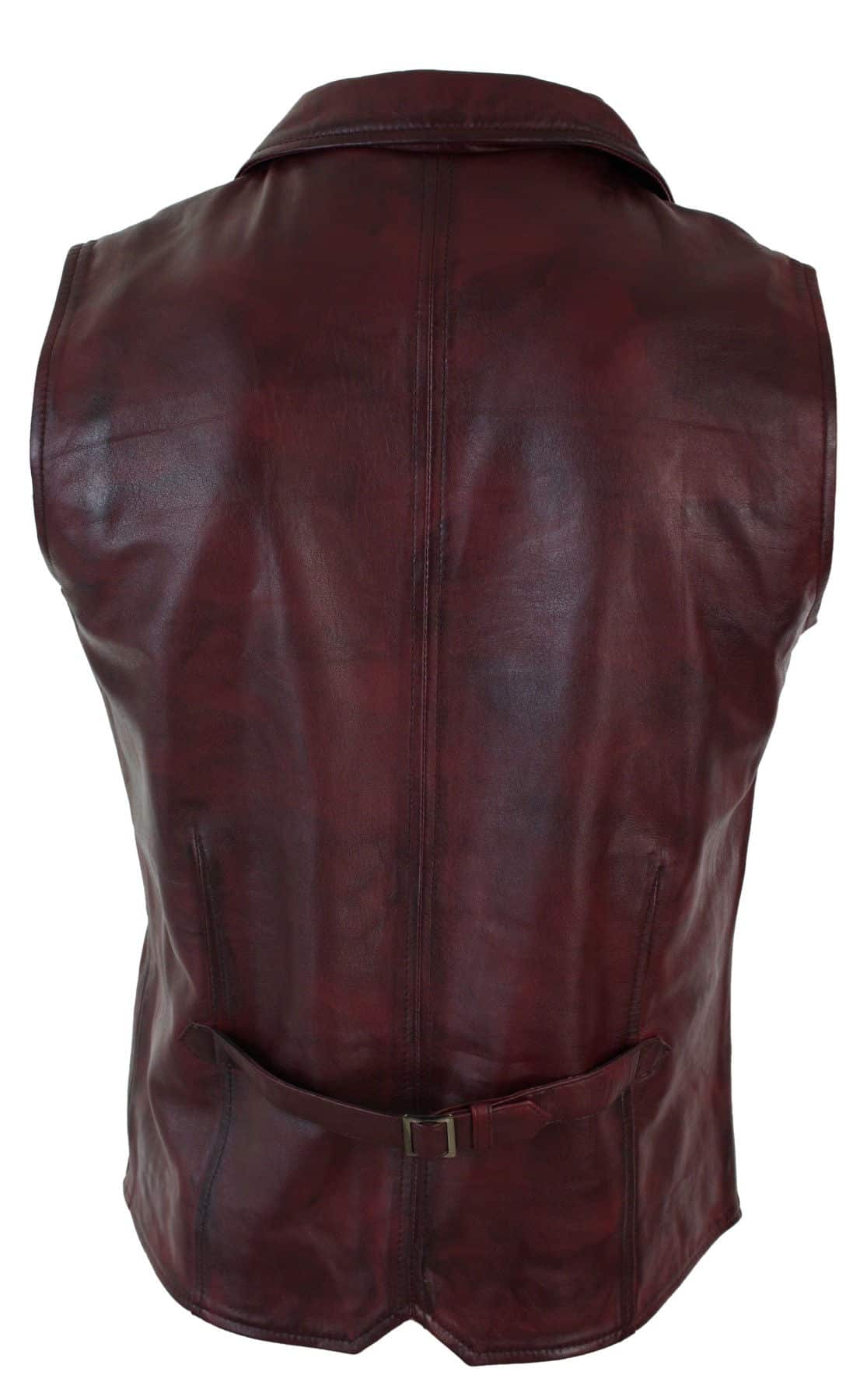 Herrväst i äkta läder, brunbrun, svart, elegant casual, vintage, retro-vinröd