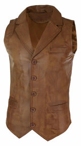 Herrväst i äkta läder, brunbrun, svart, elegant casual, vintage, retro-brun