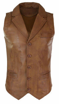 Herrväst i äkta läder, brunbrun, svart, elegant casual, vintage, retro-brun