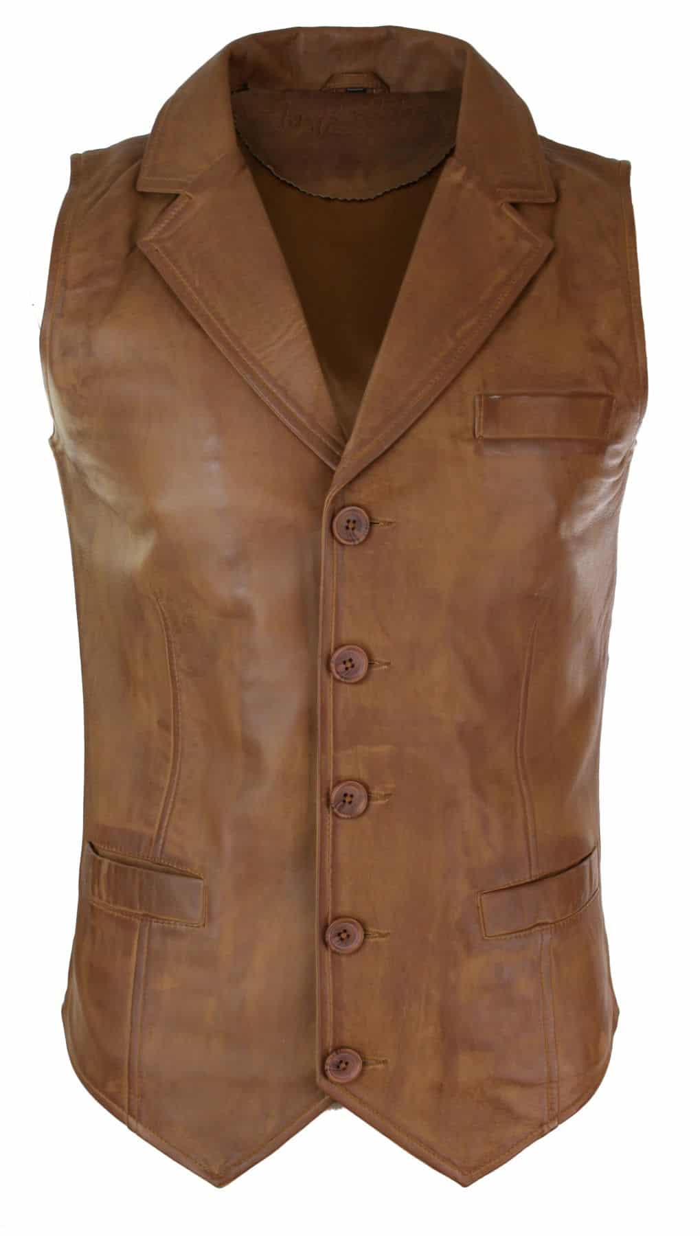 Herrväst i äkta läder, brunbrun, svart, elegant casual, vintage, retro-brun