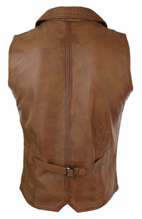 Herrväst i äkta läder, brunbrun, svart, elegant casual, vintage, retro-brun