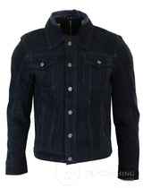 Äkta mocka herr vintage kort denim stil retro jeansjacka casual - svart färg