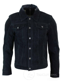 Äkta mocka herr vintage kort denim stil retro jeansjacka casual - svart färg