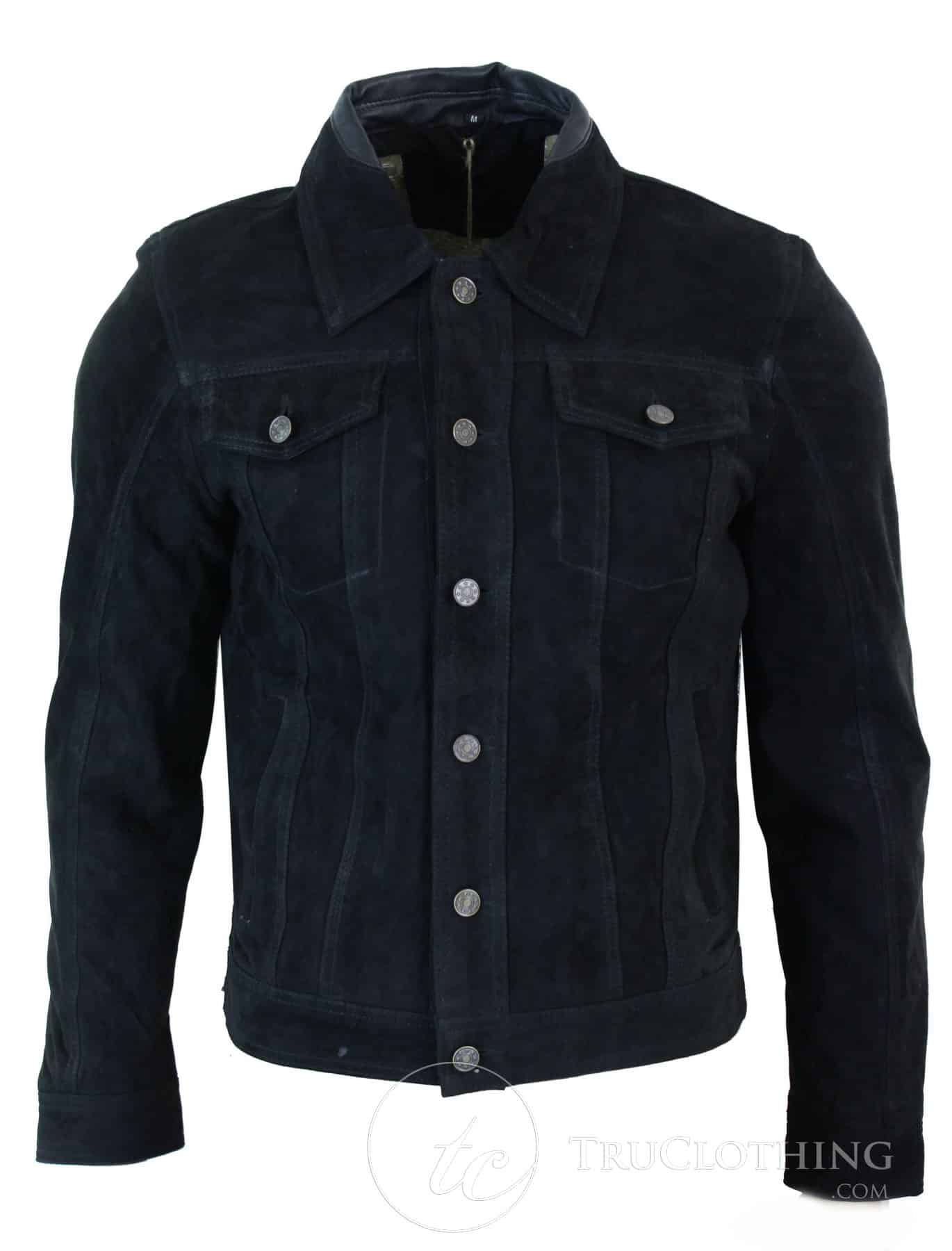 Äkta mocka herr vintage kort denim stil retro jeansjacka casual - svart färg