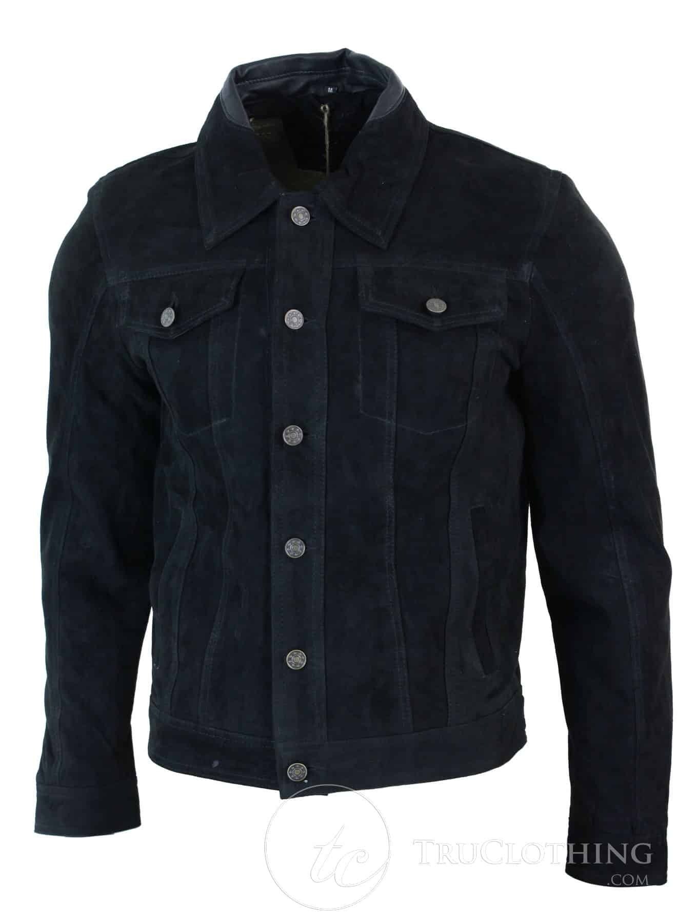 Äkta mocka herr vintage kort denim stil retro jeansjacka casual - svart färg