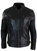 Äkta läderjacka med dragkedja i bikerstil, smart casual herrjacka, svart brun, olivgrön, urban-svart