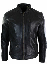Äkta läderjacka med dragkedja i bikerstil, smart casual herrjacka, svart brun, olivgrön, urban-svart