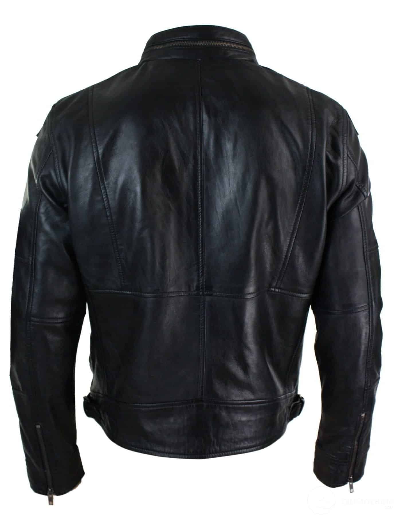 Äkta läderjacka med dragkedja i bikerstil, smart casual herrjacka, svart brun, olivgrön, urban-svart