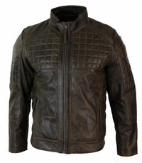 Skräddarsydd Bikerjacka i Äkta Läder med Sömmar och Dragkedja - Brun
