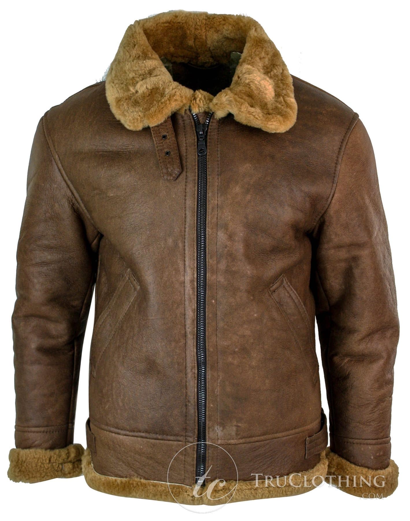 Infinity Rikardo Herr Retro Vintage Klassisk Äkta Fårskinn RAF Pilot Flygjacka Brun Ingefära Päls Dragkedja