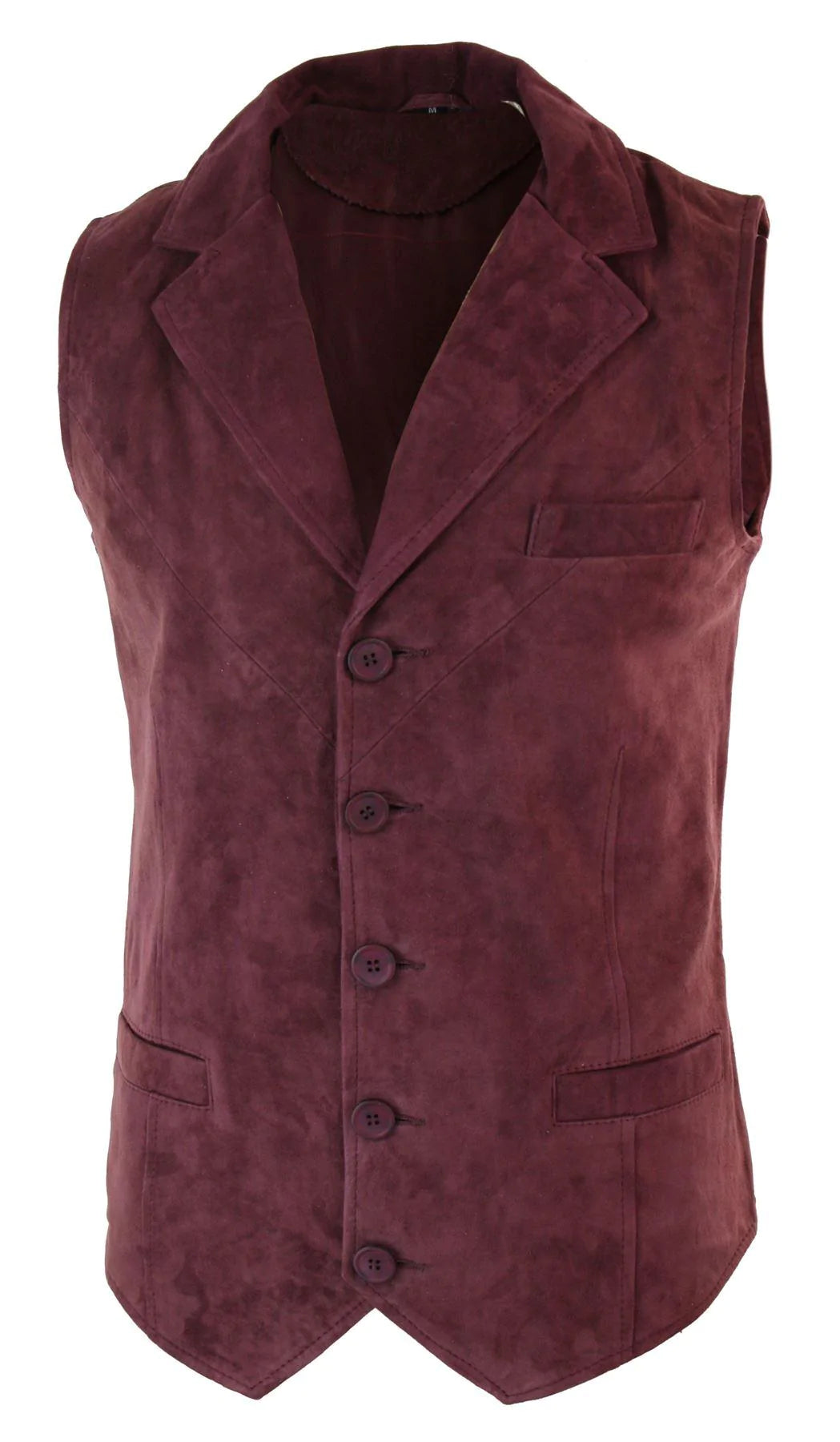 Herrväst i äkta mocka, vinröd, elegant casual, vintage, retro