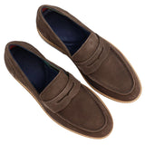 Herr Slip-On Loafers i Äkta Mocka Bruna Smart Casual Klassisk Komfort Passform