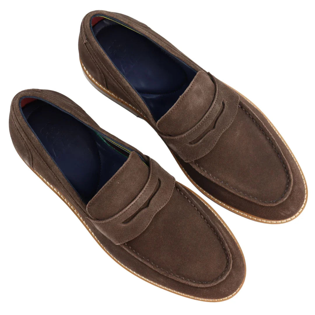 Herr Slip-On Loafers i Äkta Mocka Bruna Smart Casual Klassisk Komfort Passform