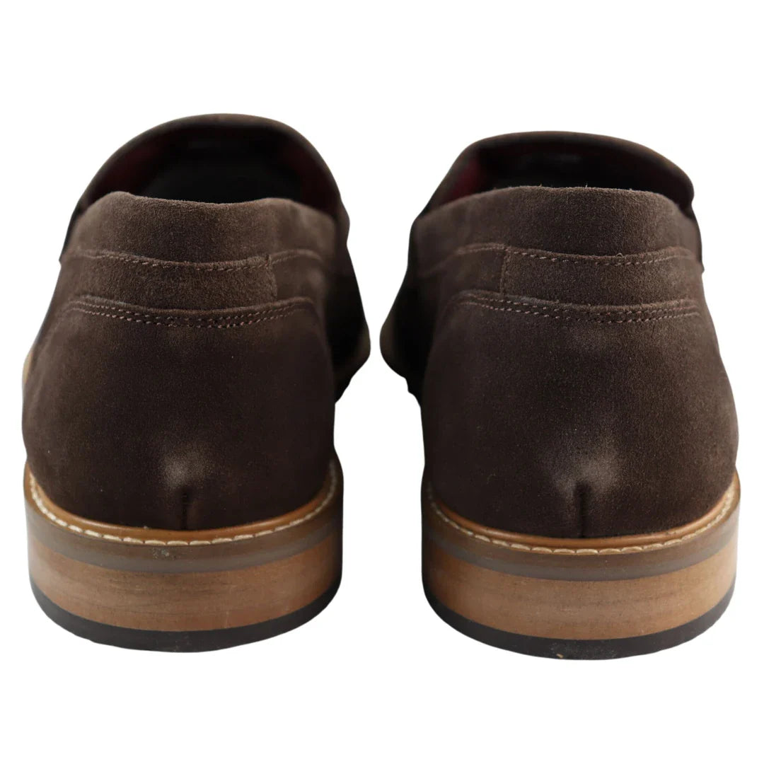 Herr Slip-On Loafers i Äkta Mocka Bruna Smart Casual Klassisk Komfort Passform