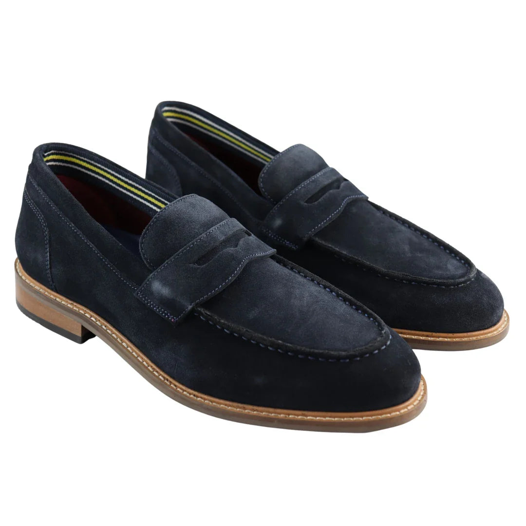 Herr Slip-On Loafers i Äkta Mocka med Båtskor Marinblå Smart Casual Klassisk Komfort Passform
