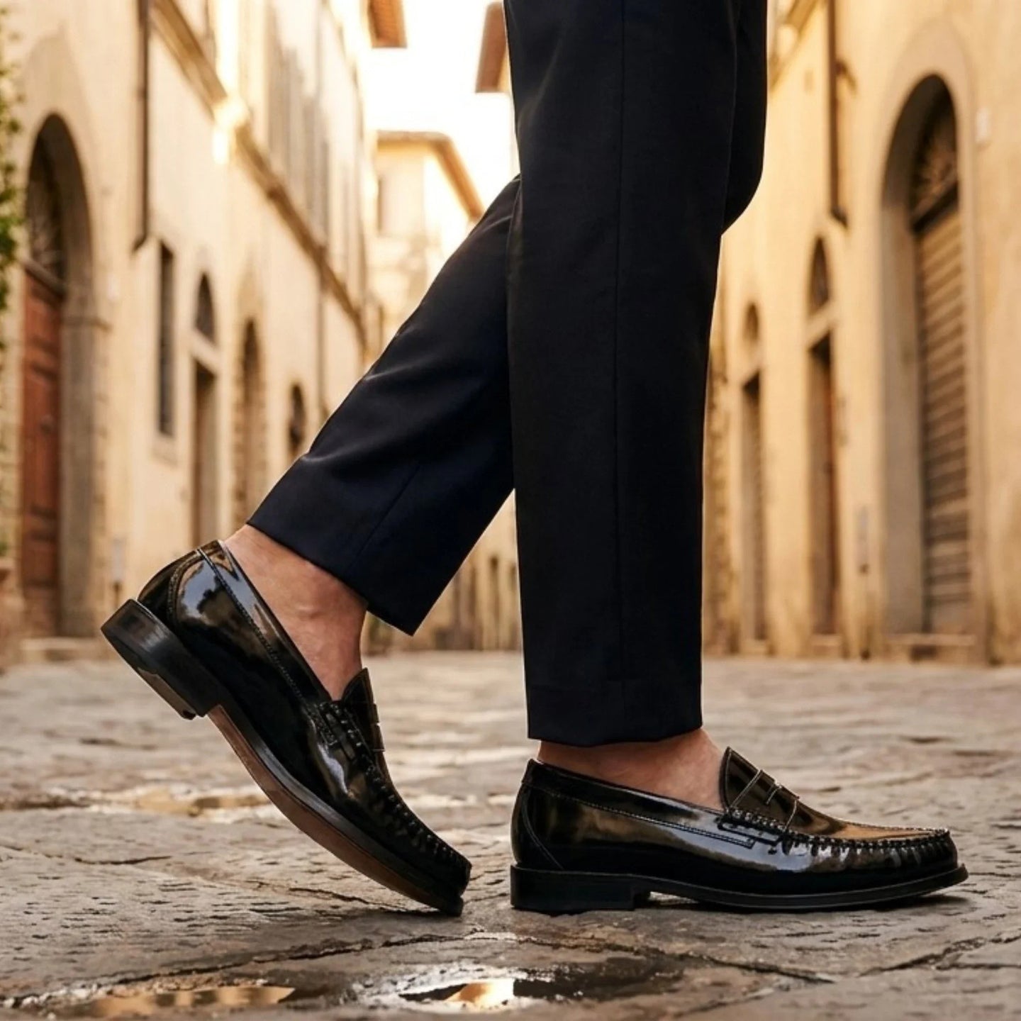 Joseph - Svarta Penny högglanspolerade loafers för män