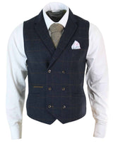 Herr Dubbelknäppt Fiskbensmönstrad Tweed Peaky Blinders Vintagerutig Väst Marinblå