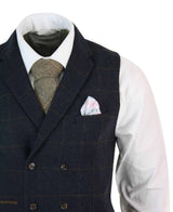 Herr Dubbelknäppt Fiskbensmönstrad Tweed Peaky Blinders Vintagerutig Väst Marinblå