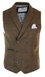 Herr Dubbelknäppt Fiskbensmönstrad Tweed Peaky Blinders Vintagerutig Väst Brun
