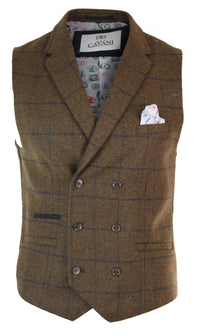 Herr Dubbelknäppt Fiskbensmönstrad Tweed Peaky Blinders Vintagerutig Väst Brun