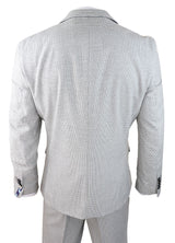 Herr 3-delad ljusgrå svart rutig kostym skräddarsydd passform retro vintage klassisk elegant