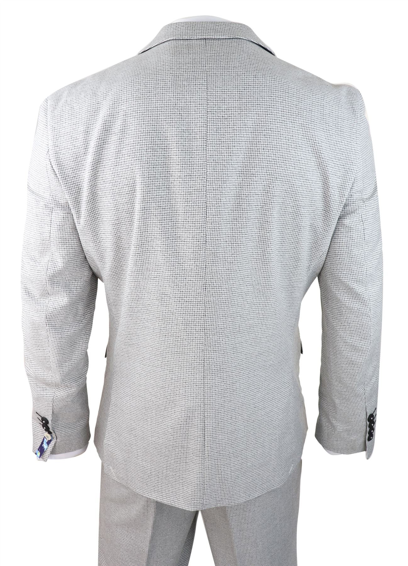 Herr 3-delad ljusgrå svart rutig kostym skräddarsydd passform retro vintage klassisk elegant