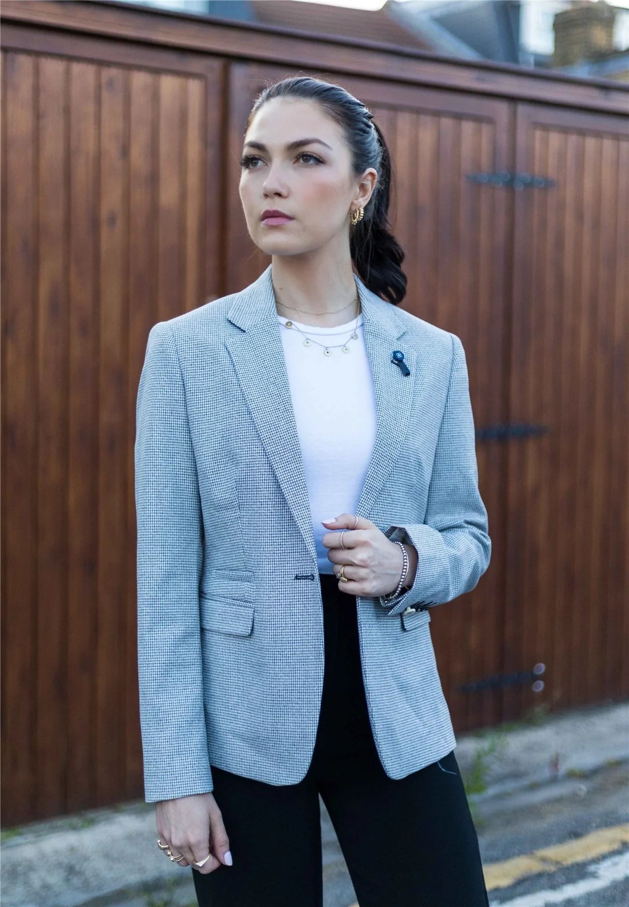 Dam Tweed Beige Kavaj Ull Klassisk Jaktjacka Vintage 1920-tals Retro