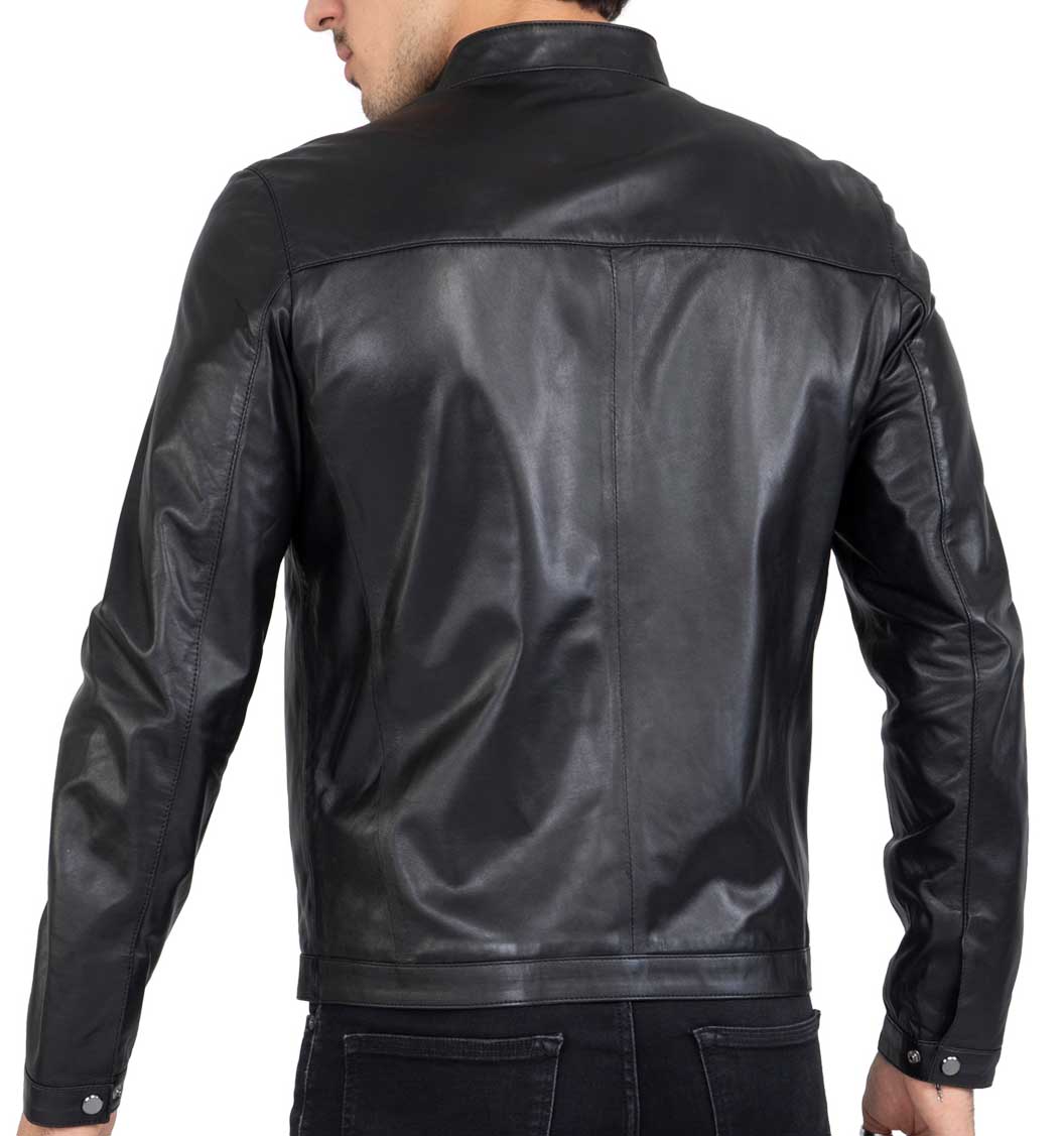 Lamb Premium Läder Svart Bikerjacka för Herrar Skräddarsydd Passform - B207