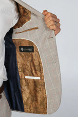 Leo - Beige rutig skräddarsydd kavaj för män