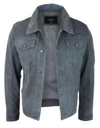 Herr Äkta Mockajacka Läderjeans Denimshorts Herr Biker Klassisk Vintage Grå